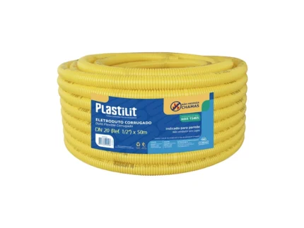 Eletroduto Corrugado Flexível Amarelo 1/2'' 50 Metros - Plastilit