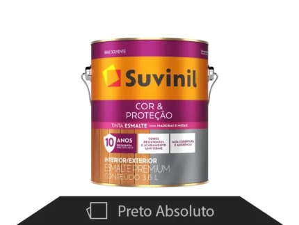 Tinta Esmalte Premium Cor e Proteção Base Solvente Brilhante 3,6L Preto Absoluto - Suvinil