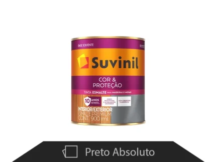 Tinta Esmalte Premium Cor e Proteção Base Solvente Brilhante 900ML Preto Absoluto - Suvinil