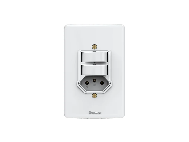 Conjunto Interruptor.Tomada 2 Teclas Simples 10A 250V + 1 Tomada 10A 250V Artis Branca - Enerbras - 128ESN